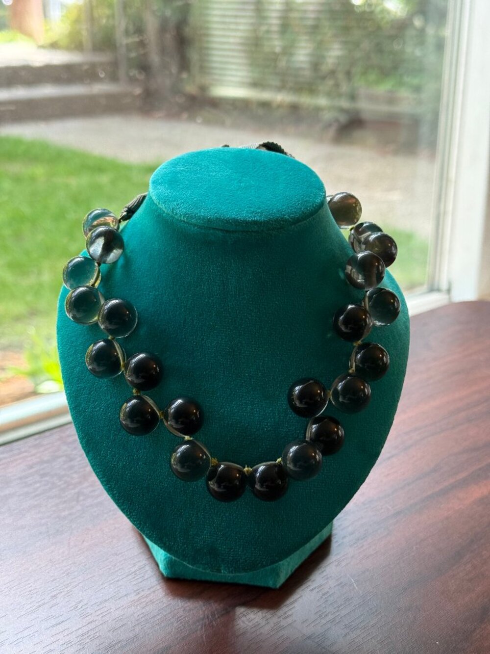 Vintage 1980s J. Crew Green Glass Bobble and Ribbon Necklace NWOT Rare - Picture 2 of 3